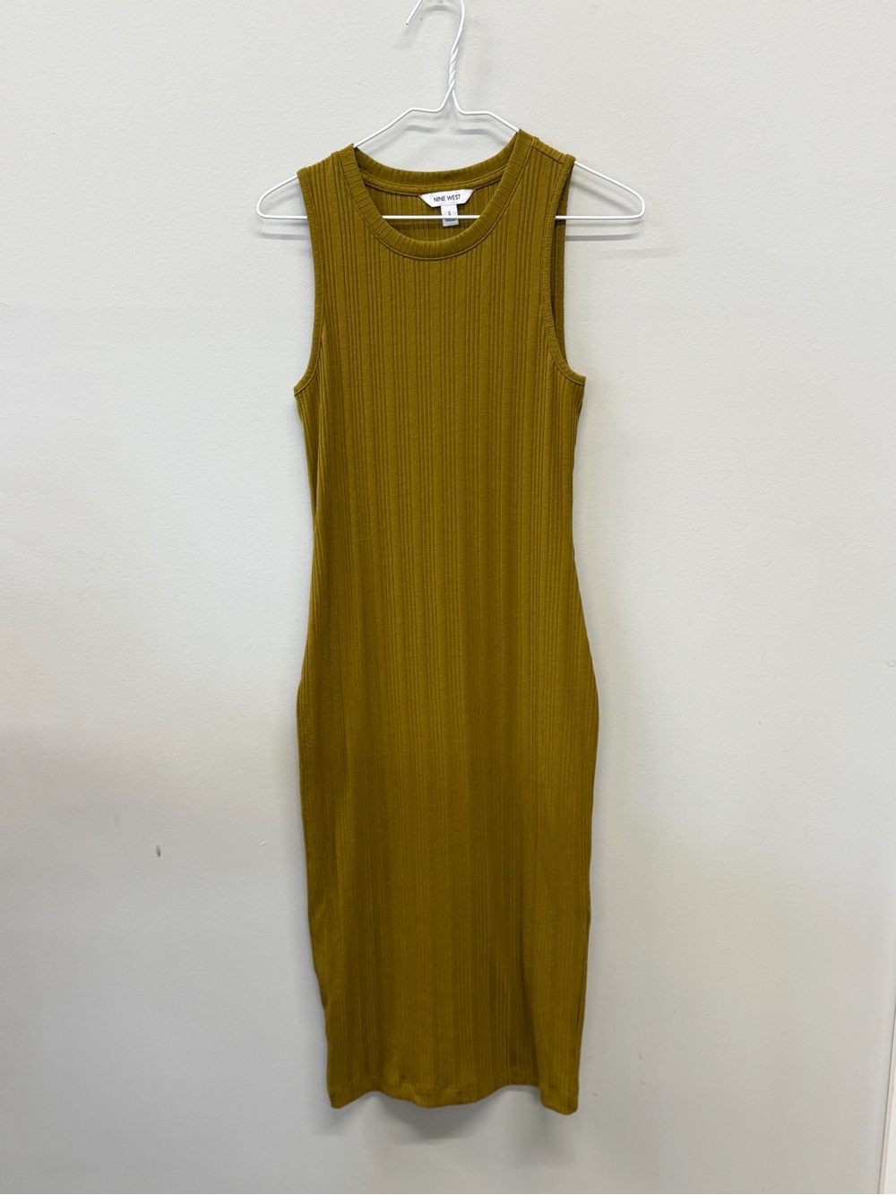 Nine West Sleeveless Ribbed Midi Dress - Mustard